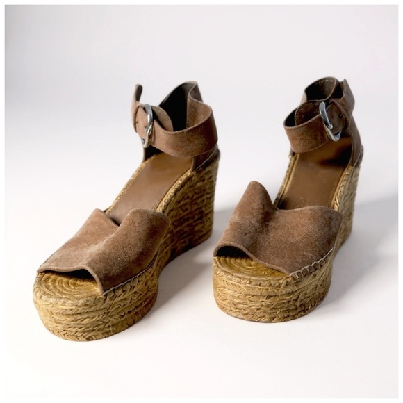 Marc Fisher Shoes - Marc Fisher Brown/Tan Suede Espadrille Wedges. Size 9